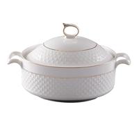 Tadoiooy Tureens, Soup Tureen Ceramic, 1.5L White Serving Bowls with Gold Border Double Handle Soup Tureen with Lid and Ladle Set for Pasta, Soup