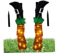 Tadoiooy Witches Legs Halloween Decor, 17" Wicked Upside Down 3D Stripe Witch Legs with Stakes & LED Light, Stuffed Halloween Witch for Spooky Party, Lawn, Orange, Halloween Party Decorations