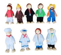 Tadoiooy Wooden Dollhouse People 9Pcs Realistic Poseable Mini Dollhouse People Dress-Up Characters Educational Doll House Figures for Pretend Play Ages 18+ Months, Home Decor