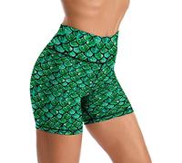 Tadxcjz Yoga Shorts High Waisted Biker Shorts for Womens Athletic Running Workout, Scales Green Mermaid, XL