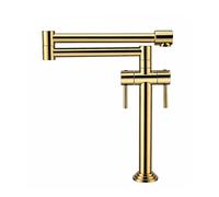 TADZKKIWM Solid Brass Hot&Cold Pot Filler Tap Deck Mounted Kitchen Faucet Brushed Golden Folding Wall Mount Stretchable Double(Gold)