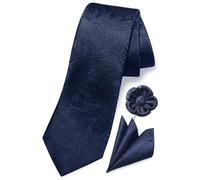 TaecMin Tie Set Ties for Men Paisley Neckties and Pocket Squares Set with Flower Lapel Pins for Weddings, A-navy Blue, With Lapel Pin