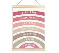 TAEDIN I Am Kind Smart Inspirational Poster Hanger Frame, Boho Rainbow Mental Health Wooden Canvas Artwork Print, Positive Affirmation Wall Decor Banner for Nursery Toddler Room Decor 12X16
