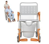 Taeiur 4 in 1 Bathroom Shower Wheelchair Rolling Shower Chair with Wheels, Commode Chair with Bucket Safety Locking Wheels Mobility Chairs for Seniors Elderly Versatile Bedside Orange
