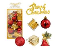 Taeku 32 Pcs Christmas Tree Ornaments Set, 1.6" Shatterproof Balls, Gift Boxes, Bells & Drums, Glitter Holiday Hanging Decorations for Indoor Outdoor Home Décor (Red-Gold)