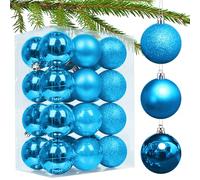Taeku Christmas Ball Ornaments, 24pcs 2.4" Shatterproof Decorations Christmas Tree Ball Festive Balls with Hooks for Xmas Halloween Home Decor (Blue)