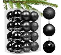 Taeku Christmas Ball Ornaments, 24pcs 2.4" Shatterproof Decorations Christmas Tree Ball Festive Balls with Hooks for Xmas Halloween Home Decor (Black)