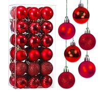Taeku Christmas Ball Ornaments, 36Pcs 1.6" Seasonal Christmas Tree Decorations Festive Balls with Hooks for Xmas Halloween Home Decor (Red)