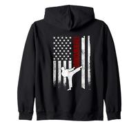 Taekwondo American Flag Distressed USA Patriotic Fighter Zip Hoodie