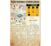 Taekwondo Knowledge Metal Sign Taekwondo Basic Knowledge Skills Instructions Tin Poster Plaque for School Club Home Kitchen Infographic 8x12 Inches