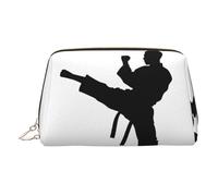 Taekwondo Martial Arts Print Makeup Bag, Cosmetic Bag,Women Pu Leather Cosmetic Bags with Wrist Strap Travel Toiletry Pouch Makeup Bag