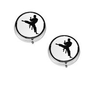 Taekwondo Martial Arts Print pilldispenser, Round Organizer, 3 Compartment Small Case for Purse & Pocket, Portable Medicine Box for Travel