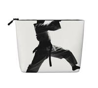 Taekwondo Martial Arts Printed Make up Bag Linen Toiletry Bag Personalized Travel Makeup Cosmetic Bag for Women Mom