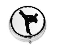 Taekwondo Martial Arts This Small, Printed, Round Pill Box is a Portable Pill and Vitamin Organizer Perfect for Pockets, Purses, and Travel.