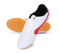 Taekwondo Shoes Unisex Breathable Boxing Kung Fu Tai Chi Sport Gym Shoes Lightweight Shoes for Children Adults(33-White and red)