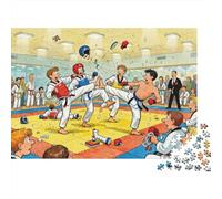 Taekwondo Sparring Chaos Wooden Jigsaw Puzzle Waterproof 1000 Piece Puzzles for Adults Gifts Fun Challenging Games