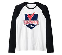Taekwondo Support The Team Player USA Flag Fighting Raglan Baseball Tee