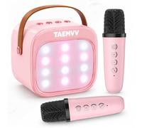 TAEMVV Karaoke Machine for Kids, Mini Karaoke Speaker with 2 Wireless Microphones, Bluetooth, Magic Voice Changer, LED Lights, Birthday Gift for Girls and Boys Ages 4-12, Pink