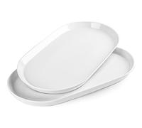 Taeochiy 16" Large Serving Platter - Oval Large Serving Tray, Ceramic Turkey Platters, White Platters for Serving Food, Appetizers, Entertaining, Party, Set of 2