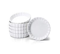 Taeochiy 8 Oz Creme Brulee Ramekins, Porcelain Ramekins Oven Safe, Round Tart Pan Mini Fluted Quiche Dishes, Set of 6, White