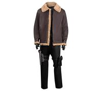 Taeyue Leon Scott Kennedy Cosplay Costume Men's Black Leather Game Leon S Kennedy Uniform Outfits Halloween Carnival Party Suit (Brown, M)
