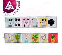 Taf Toys 3 in 1 Clip on Pram Book. Double Sided Sensory High Contrast Baby Book with Baby Safe Mirror & Teether for Pushchairs, Strollers & Cots. Suitable for Newborn Boys & Girls from 0 months +