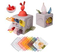 Taf Toys Baby Silicone Pop-up Tissue Box Toy for Infants & Toddlers. Baby Sensory Box. Tummy Time Montessori Toy for Babies. Sensory Toy with 10 Fabric Tissues. Suitable for Boys & Girls 12 months +