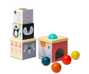 Taf Toys Ball Drop Stacker Toy. Baby Stacking Toy for Tummy Time Developmental Educational Toy. Stack The Tower, Drop and Roll Textured Sensory Balls. Suitable for Baby Boys & Girls from 6 Months +