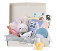 Taf Toys Bedtime Kit. Baby Bed time Gift Set Includes Soothing Music & Lights Unit, 7 Flash Cards, Baby's First Toothbrush, Blankie & Bunny Teether. For Boys & Girls