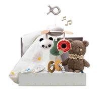 Taf Toys Luxury Newborn Girt Set. Baby Sensory Box. Cotton Bamboo Swaddle, Take Along Musical Mobile, Bear Soft Toy & Silicone Teether Ring. New Welcome Baby Gift, Newborn Baby Boy & Girl Gifts 0+