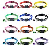 Tafeiya 12 PACK Reflective Cat Collars Quick Release Safety Buckle with Bell Adjustable19-32cm (Multi-colored)