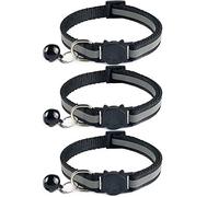 Tafeiya 3x Reflective Design Adjustable Cat Collars 20-32cm More Safety Quick Release Safety Buckle with Bell (Black)