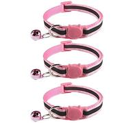 Tafeiya 3x Reflective Design Adjustable Cat Collars More Safety Quick Release Safety Buckle with Bell (Pink)