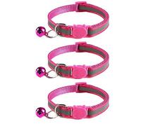 Tafeiya 3x Reflective Design Adjustable Cat Collars More Safety Quick Release Safety Buckle with Bell (Rose)