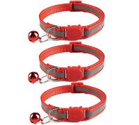 Tafeiya 3x Reflective Design Adjustable Cat Collars More Safety Quick Release Safety Buckle with Bell (Red)