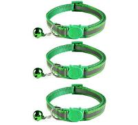 Tafeiya 3x Reflective Design Adjustable Cat Collars More Safety Quick Release Safety Buckle with Bell (Grass Green)