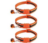 Tafeiya 3x Reflective Design Adjustable Cat Collars More Safety Quick Release Safety Buckle with Bell (Orange)