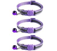 Tafeiya 3x Reflective Design Adjustable Cat Collars More Safety Quick Release Safety Buckle with Bell (Purple)