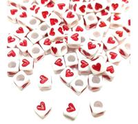 taffbeads 6mm Cube Acrylic Heart Beads, DIY Craft for Jewelry Making, Bracelets, Necklaces, Earrings, and Hand Projects (250, White Red)