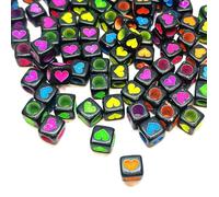 taffbeads 6mm Cube Acrylic Heart Beads, DIY Craft for Jewelry Making, Bracelets, Necklaces, Earrings, and Hand Projects (250, Black Multicoloured)