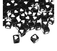 taffbeads 6mm Cube Acrylic Heart Beads, DIY Craft for Jewelry Making, Bracelets, Necklaces, Earrings, and Hand Projects (50, Black White)