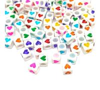 taffbeads 6mm Cube Acrylic Heart Beads, DIY Craft for Jewelry Making, Bracelets, Necklaces, Earrings, and Hand Projects (250, White Multicoloured)