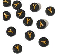 taffbeads 7mm Flat Round Black Acrylic Alphabet Beads, 100pcs Gold Individual Single A - Z, Vowels and Mixed Letters, for DIY Craft, Jewelry Bracelets, Necklaces Making (Y)