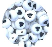 taffbeads 7mm White Heart Acrylic Beads, Flat Round Beads Multi-Coloured Hearts, 100pcs / 500pcs for Jewellery Making, Crafts Supplies & DIY Projects (Black Hearts 500pcs)