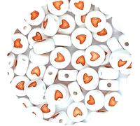 taffbeads 7mm White Heart Acrylic Beads, Flat Round Beads Multi-Coloured Hearts, 100pcs / 500pcs for Jewellery Making, Crafts Supplies & DIY Projects (Red Hearts 100pcs)