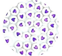 taffbeads 7mm White Heart Acrylic Beads, Flat Round Beads Multi-Coloured Hearts, 100pcs / 500pcs for Jewellery Making, Crafts Supplies & DIY Projects (Purple Hearts 100pcs)
