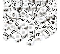 taffbeads100 pcs 6mm White Cube Acrylic Alphabet Beads, A - Z Letters, for DIY Handcraft Jewellery Making Bracelet, Necklace, Key Ring (E)