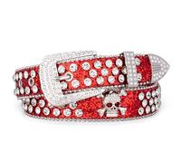 taffeta alley Bling Western Belts For Woman,Sparkly Rhinestone Bb Belt for Men Women Cowboys and Cowgirls, Red, Waist size 31.5"-35.5"