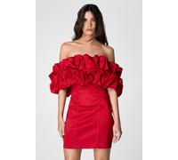 Taffeta Ruched Bardot Mini Dress NastyGal Dark Red 8