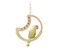 Tafit Parrot Perch Bird Cage Accessories Stand - Moon-Shaped with Bell, Wooden Interactive Spinning Toy for Parakeets, Budgies, and Lovebirds (White + Yellow)